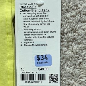 Lululemon Classic-Fit Cotton-Blend Tank sz 10